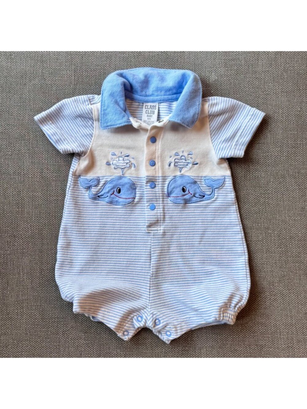 Baby Boy Outfit Vintage 90s Y2K 100% Cotton Embroidered Blue White Whale Kawaii